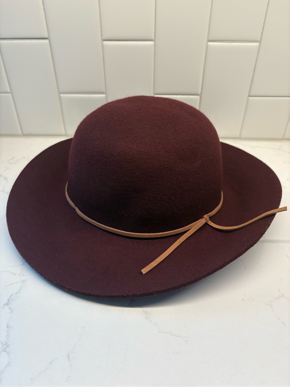 NWT Merona 100% Wool Floppy Hat Oxblood Burgundy Wide Brim Boho Fedora Womens